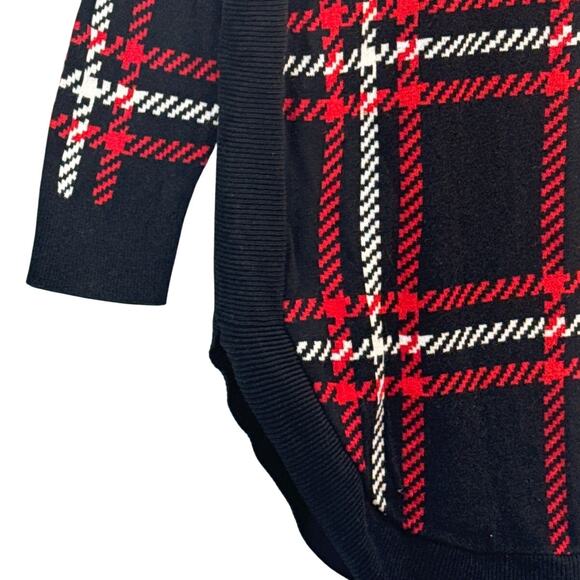 Express 90s 3/4 Sleeve Black Red White Plaid Festive Holiday Sweater Women XS - Picture 3 of 7